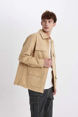 DEFACTO Хлопковая куртка-рубашка с длинными рукавами Relax Fit