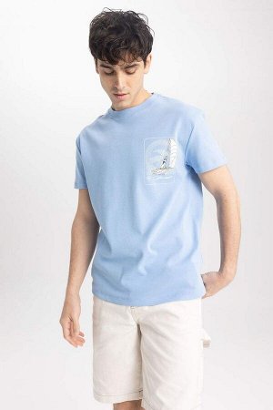 Хлопковая футболка обычного кроя с круглым вырезом и короткими рукавами с принтом
