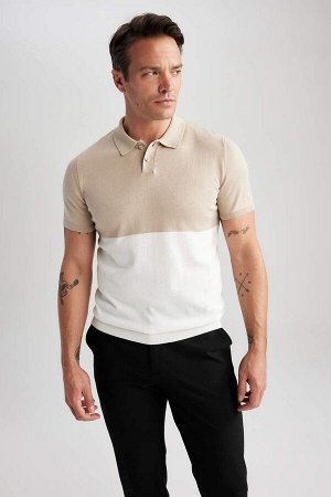 DEFACTO Трикотажная футболка с короткими рукавами и воротником-поло Modern Fit
