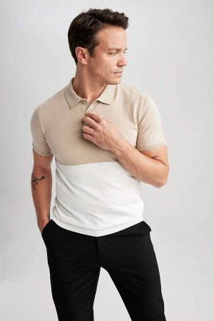 DEFACTO Трикотажная футболка с короткими рукавами и воротником-поло Modern Fit