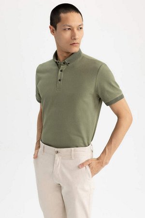 Хлопковая футболка с короткими рукавами и воротником-поло Slim Fit