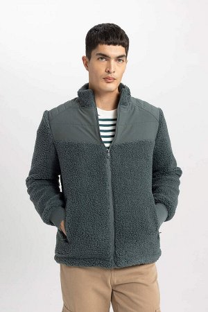 Плюшевое пальто Modern Fit с воротником-стойкой на флисовой подкладке