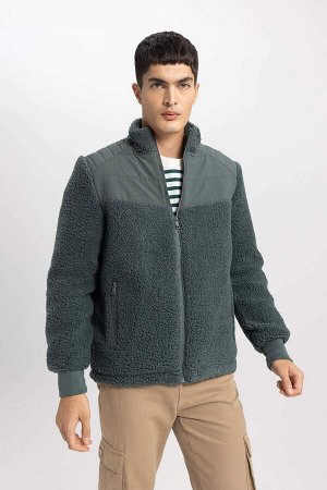 Плюшевое пальто Modern Fit с воротником-стойкой на флисовой подкладке