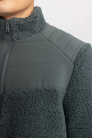DEFACTO Плюшевое пальто Modern Fit с воротником-стойкой на флисовой подкладке