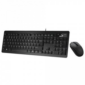 Набор проводной GENIUS SlimStar C130, USB, клавиатура, мышь 2 кнопки +1колесо-кнопка, чёрный, 08104