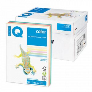 Бумага IQ (АйКью) color А4, 160 г/м, 100 л. (5цв.x20л.), цве