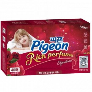 PIGEON Кондиционер салфетки для белья аромат Фиеста Signature Dryer Sheet Rich Perfume, 40 листов