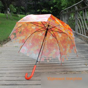 Зонт "Кленовый лист" прозрачный. Цвет: оранжевый
