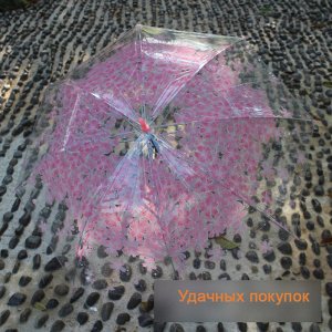 Зонт "Цветущая вишня" прозрачный вишневый. Цвет: розовый