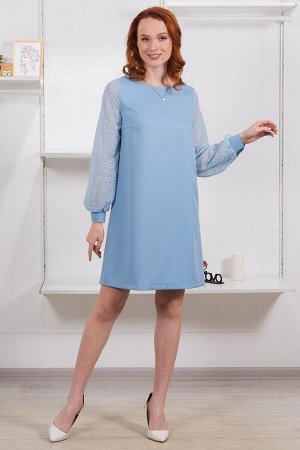 Платье. Цвет: тёмно-голубой / голубой с вышивкой