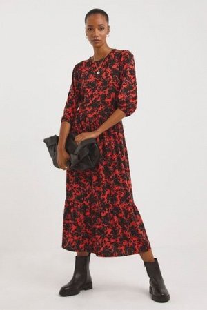 Красное свободное платье миди с мягким цветочным принтом JD Williams