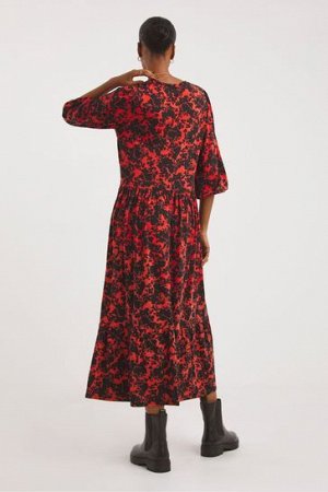 Красное свободное платье миди с мягким цветочным принтом JD Williams