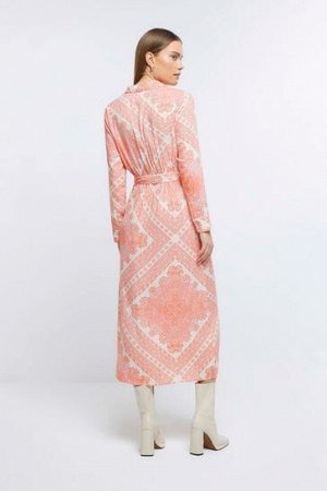 Розовое платье-рубашка миди с поясом и поясом River Island