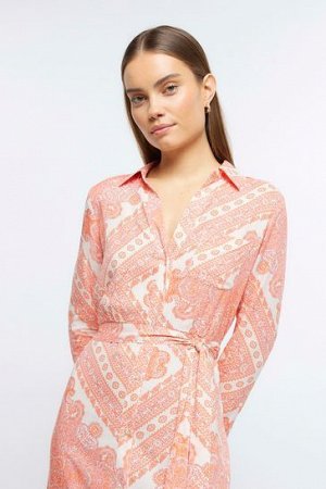 Розовое платье-рубашка миди с поясом и поясом River Island