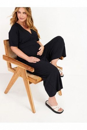 Черный комбинезон для кормления с короткими рукавами (для беременных)
