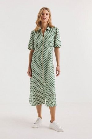 Зеленое платье-рубашка на молнии JD Williams с геометрическим рисунком