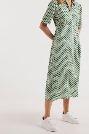 Зеленое платье-рубашка на молнии JD Williams с геометрическим рисунком
