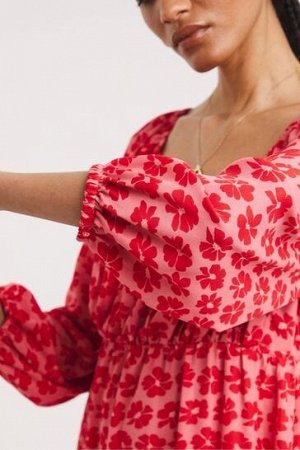 Красное платье макси в стиле ампир с цветочным принтом Jd Williams