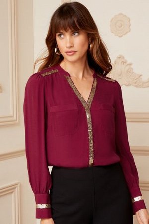 Блуза с длинными рукавами и пайетками, V-образным вырезом Love & Roses