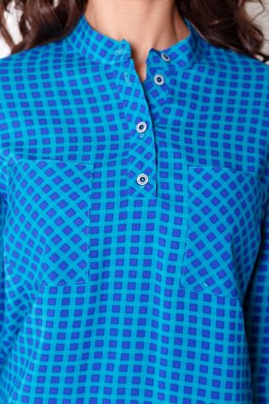 Рубашка из штапеля принт "голубая клетка" (Б-49-2)