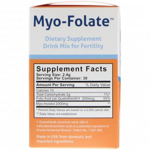 Fairhaven Health, Мио-фолат, питьевая диетическая добавка для репродуктивной системы организма, без ароматизаторов, 30 пакетиков