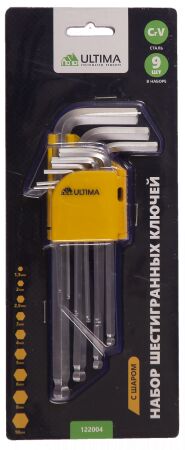 Набор шестигранных ключей Ultima, шаровые, удлиненные, 9 шт в наборе, 1,5-10 мм, сталь CrV