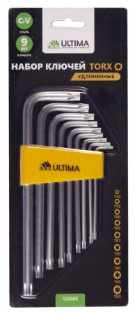 Набор ключей TORX Ultima, 9 шт в наборе, CrV, T10-T50, удлиненные