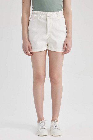 Белые джинсовые шорты из 100% хлопка с завышенной талией Paperbag