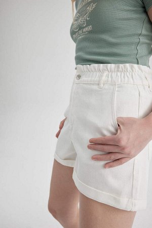 Белые джинсовые шорты из 100% хлопка с завышенной талией Paperbag