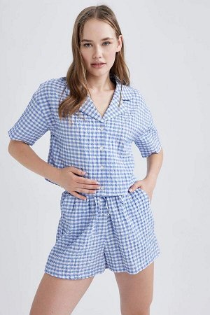 Крутая рубашка оверсайз с пижамным воротником и короткими рукавами