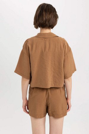 Рубашка с коротким рукавом и пижамным воротником оверсайз