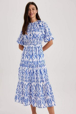 DEFACTO Платье миди с короткими рукавами из вуали с круглым вырезом