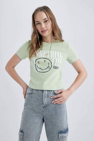DEFACTO Моющаяся футболка Cool Nirvana с короткими рукавами и принтом с эффектом выцветания