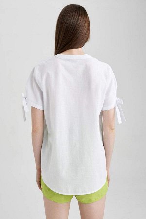 Рубашка из 100 % хлопка с короткими рукавами и круглым вырезом стандартного кроя