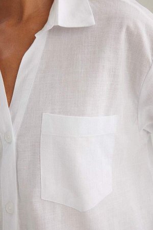 Укороченная рубашка из 100% хлопка с короткими рукавами