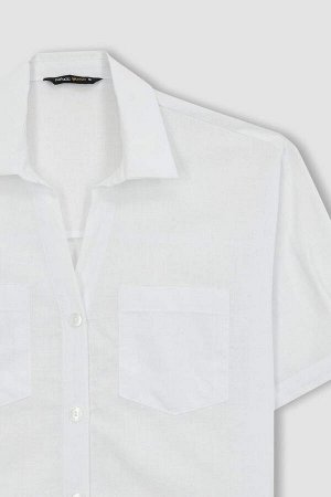 Укороченная рубашка из 100% хлопка с короткими рукавами