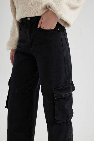 Длинные джинсовые брюки карго прямого кроя с высокой талией