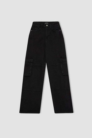 Длинные джинсовые брюки карго прямого кроя с высокой талией