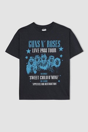 Футболка большого размера Guns N' Roses из 100% хлопка с круглым вырезом и короткими рукавами с принтом