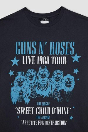 Футболка большого размера Guns N' Roses из 100% хлопка с круглым вырезом и короткими рукавами с принтом