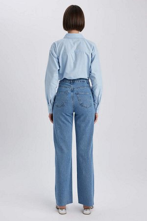 DEFACTO Широкие джинсы 90-х с вырезом, длинные брюки из 100% хлопка