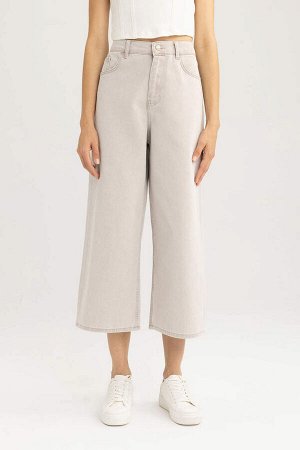 Джинсовые брюки-кюлоты длиной до щиколотки из 100% хлопка с высокой талией