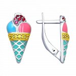 Серьги из серебра с фианитом и эмалью