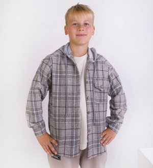 Рубашка фланелевая длинный рукав с капюшоном для мальчика Клетка
