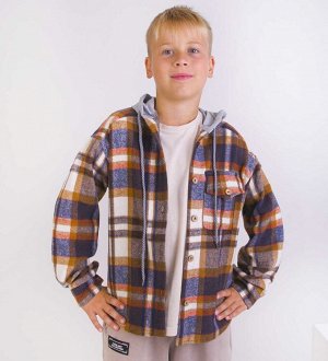 Рубашка фланелевая длинный рукав с капюшоном для мальчика Клетка