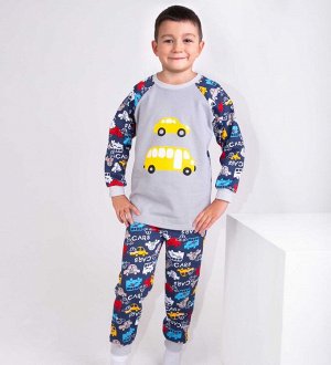 Пижама детская для мальчика с начесом и принтом Машинки цвет Темно-синий (Тимошка)