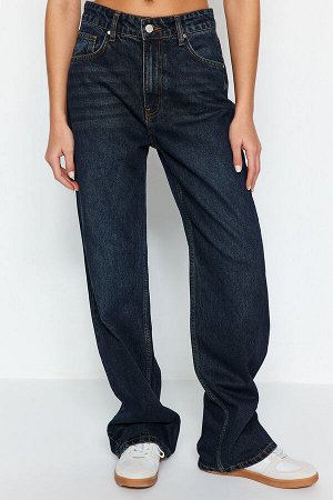 Темно-синие широкие джинсы с высокой талией
