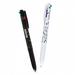Ручка шариковая, автоматическая 4 - х цветная, цвет корпуса МИКС с рисунком, штрихкод на штуке