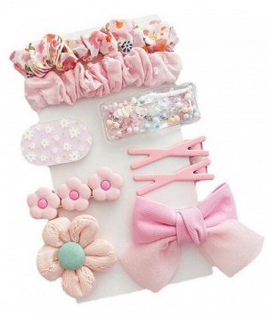Заколки для волос детские, набор из 9 предметов, розовый Бант