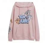 Толстовка хлопковая на флисе с капюшоном, с принтом, розовый